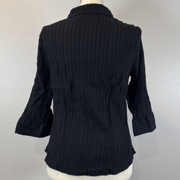 Faded Glory Womens Black Pearl Snap Blouse 3/4 Sleeve Stretch Plus Size 16W - Picture 2 of 13